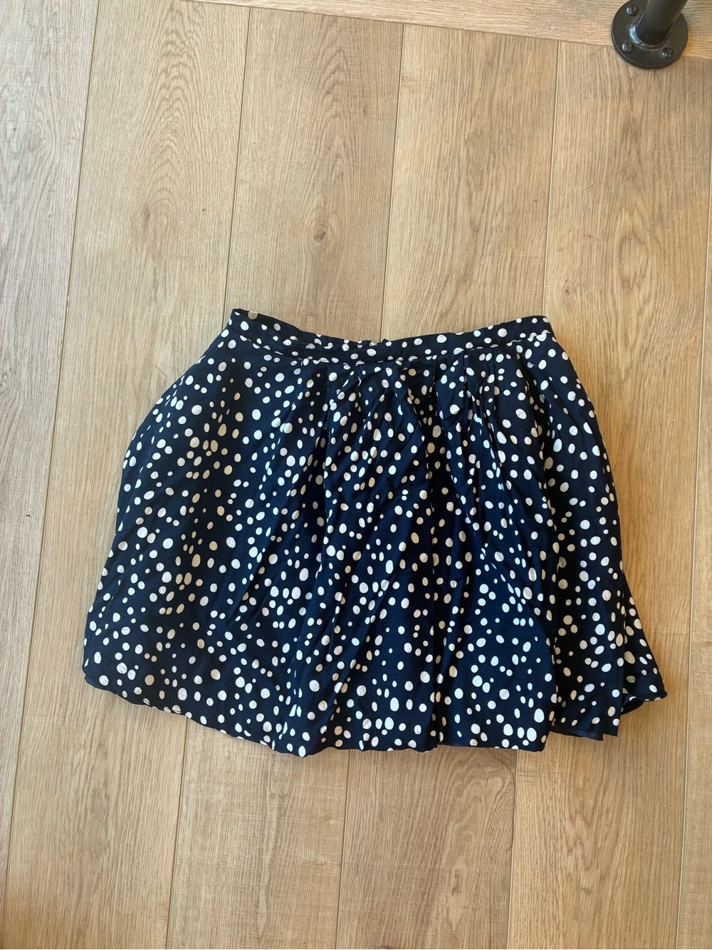 Navy blue w white Polka Dot Mini Skirt full skater Autumn Flowy silky medium